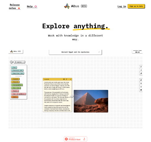 Albus is an AI chatbot that combines the vastness of Google with the visual appeal of Pinterest