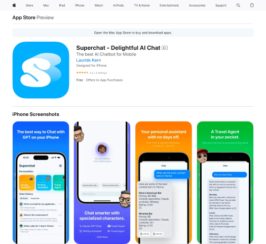Superchat is an advanced AI chat application for iOS