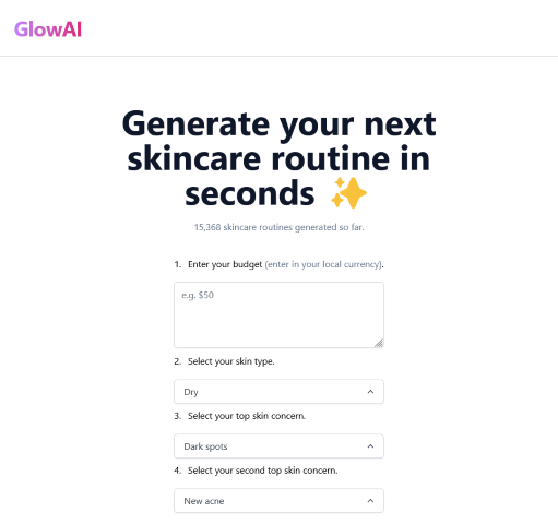 GlowAI redefines skincare with AI-driven personalization. Simplify your skincare routine and enjoy recommendations tailored to your unique skin needs.