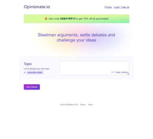 Explore the AI-powered Opinionate app designed to help you engage in meaningful debates