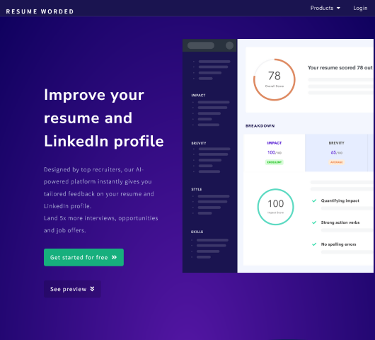 Resume Worded offers AI-powered feedback to enhance your resume and LinkedIn profile