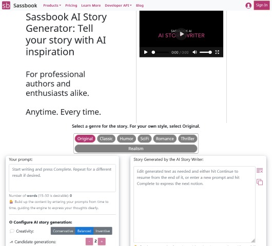 Explore the Sassbook AI Story Writer