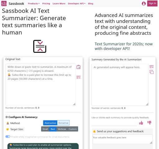 Explore Sassbook AI Text Summarizer