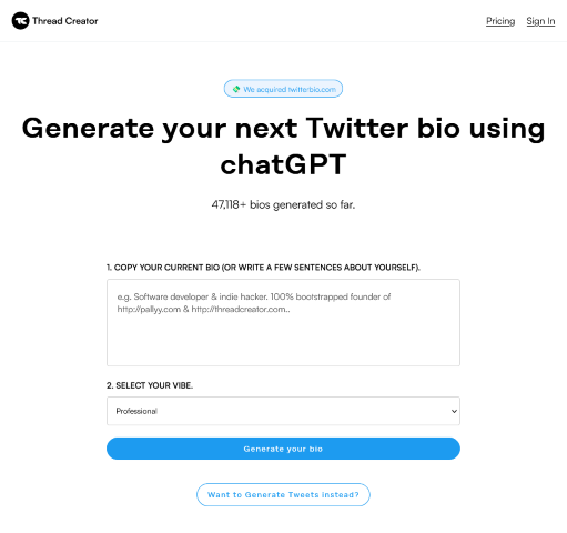 AI-powered Bio Generation