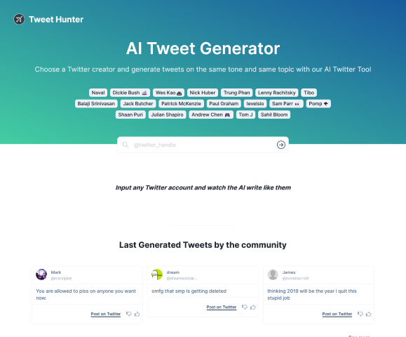 Explore the AI Tweet Generator by TweetHunter