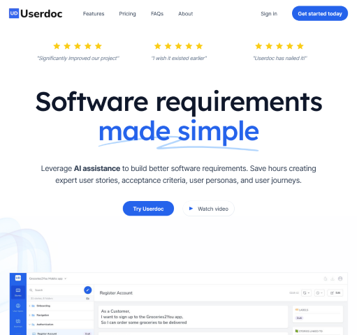 Discover how Userdoc utilizes AI to simplify software requirements documentation and management