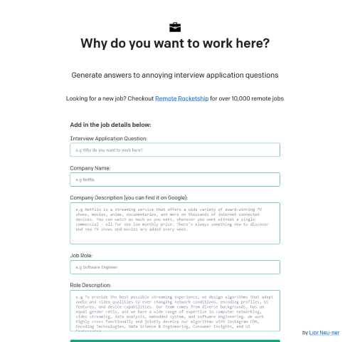 WhyDoYouWantToWorkHere AI simplifies interview preparation by generating well-crafted responses that highlight your strengths and qualifications. Learn how this AI tool can boost your confidence and increase your chances of landing your dream job.