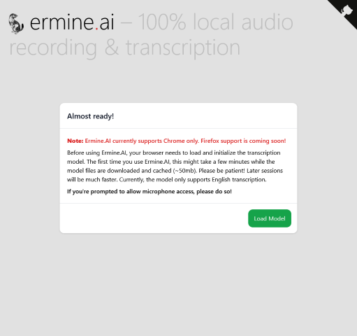 Ermine.ai is a cutting-edge AI application designed for audio transcription using 100% local processing