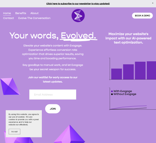 Evogage is an AI-powered text optimization tool designed to enhance website engagement and conversions through advanced reinforcement learning algorithms. Learn more about its features