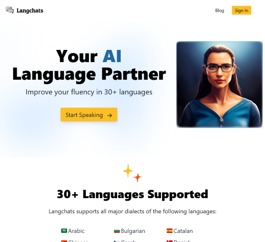 Langchats is an AI-powered app that transforms language learning by facilitating real conversations. Ideal for polyglots