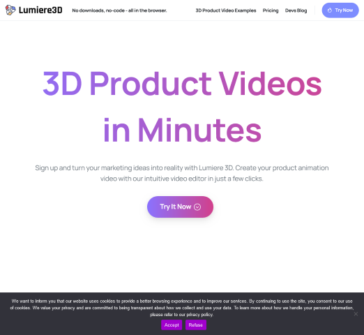 Lumiere3D harnesses AI to bring your products to life with cinematic 3D videos. Perfect for brands