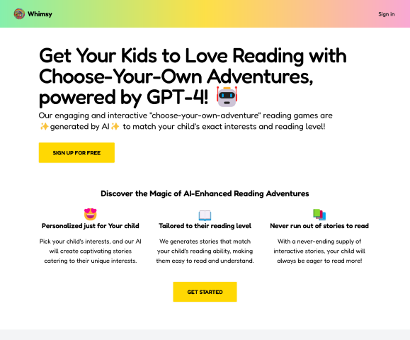 Whimsy is an AI-driven interactive reading platform tailored for children